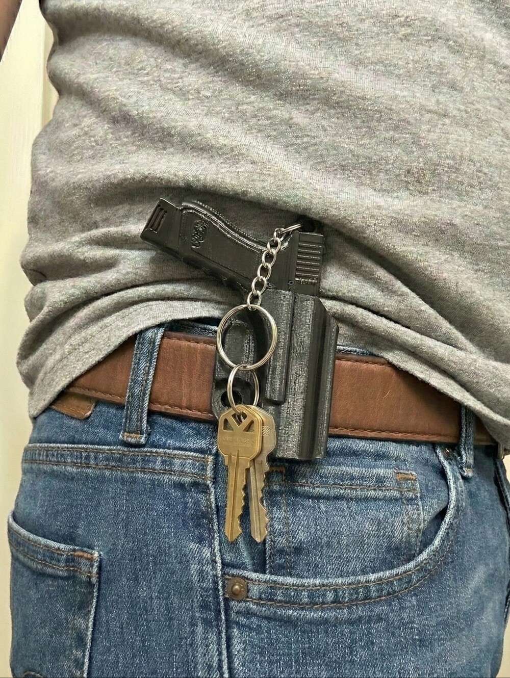 Pew Inspired Keychain With Holster